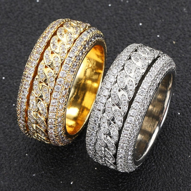 VVS1 Moissanite Stress Relief Rotatable Fidget Ring Pure Silver 14k Yellow Gold White Gold Plating
