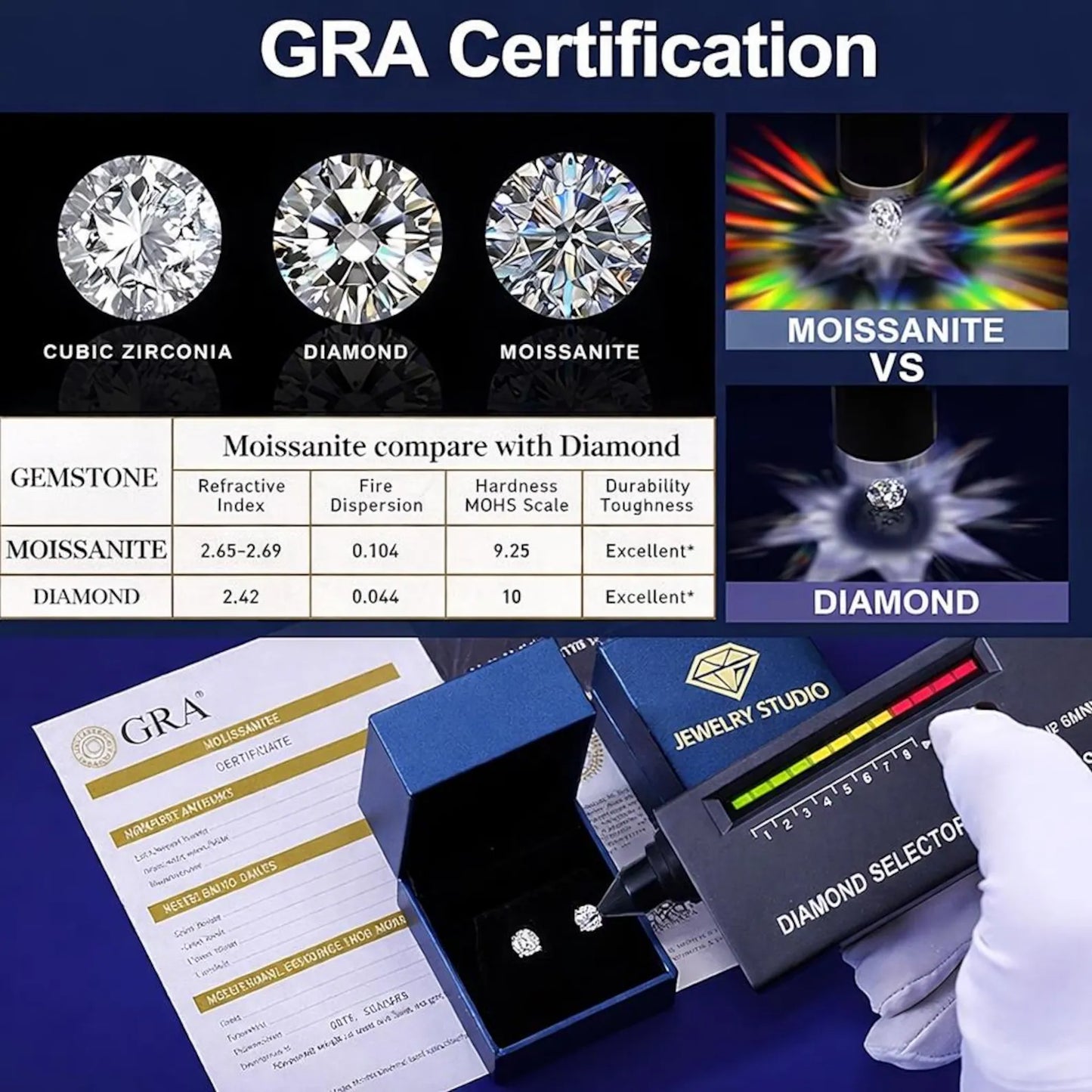 3mm - 8mm 0.3-3ct VVS1 Moissanite Earrings Pure 925 Silver 14k White Gold Coating Passes Diamond Tester
