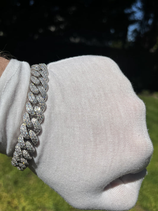Arvani 12mm curvy Cuban link bracelet iced out in solid 925 silver