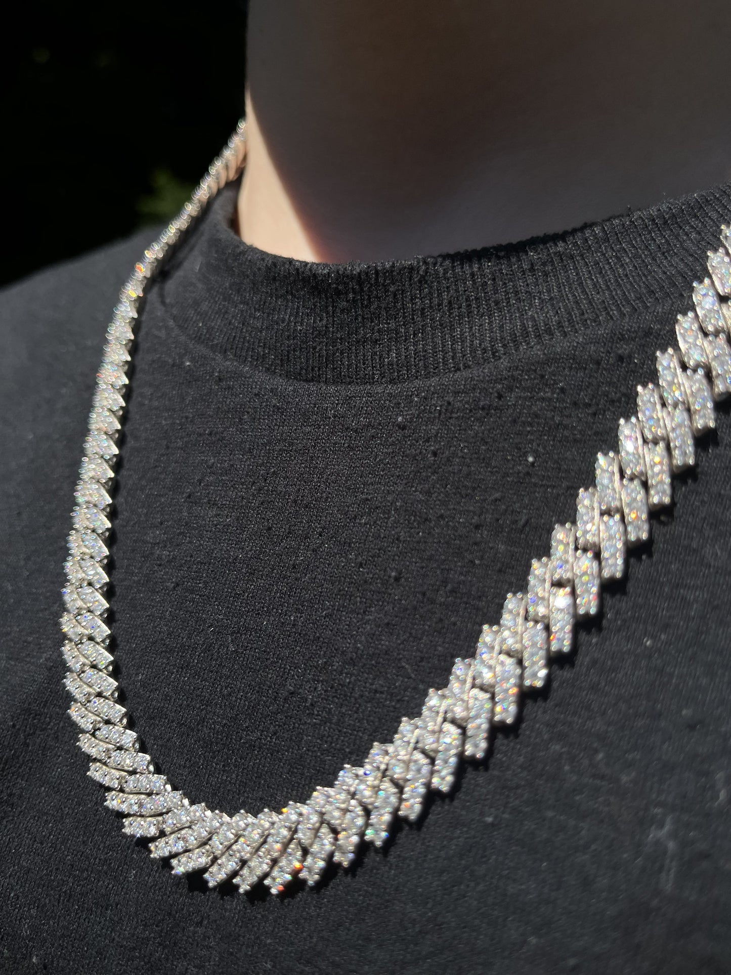 10mm Prong Link Chain Necklace Iced Out - 925 Silver - Moissanite