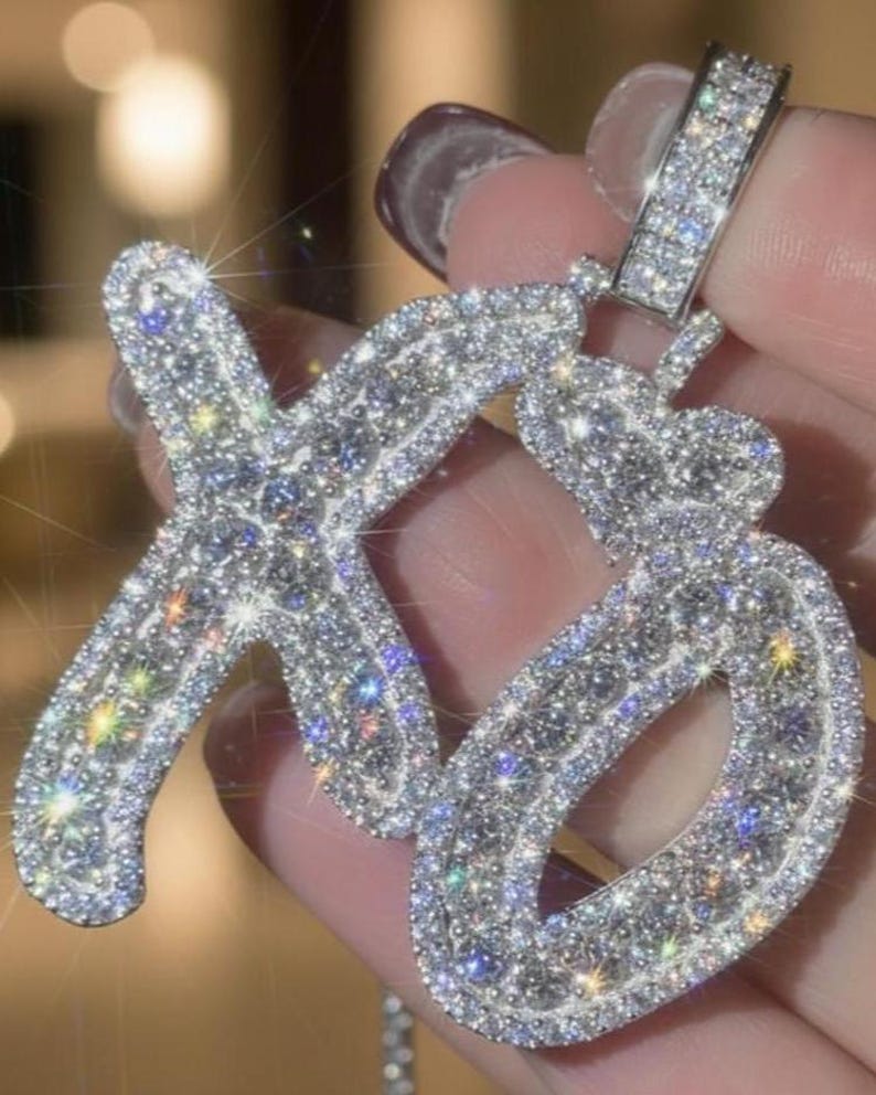 VVS Moissanite 'XO' Pendant Necklace Pure 925 Sterling Silver White Rose Gold Color