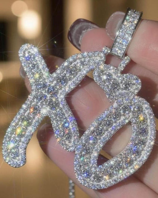 VVS Moissanite 'XO' Pendant Necklace Pure 925 Sterling Silver White Rose Gold Color