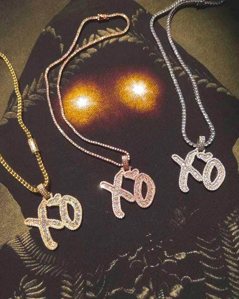 VVS Moissanite 'XO' Pendant Necklace Pure 925 Sterling Silver White Rose Gold Color