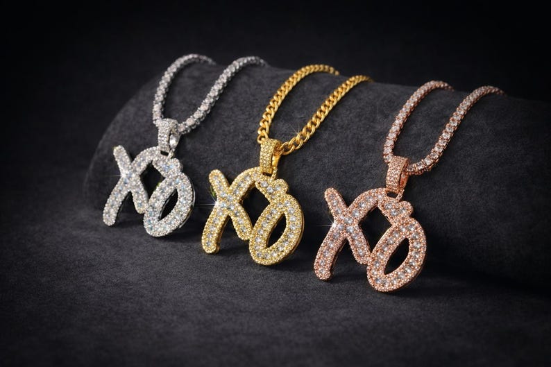 VVS Moissanite 'XO' Pendant Necklace Pure 925 Sterling Silver White Rose Gold Color