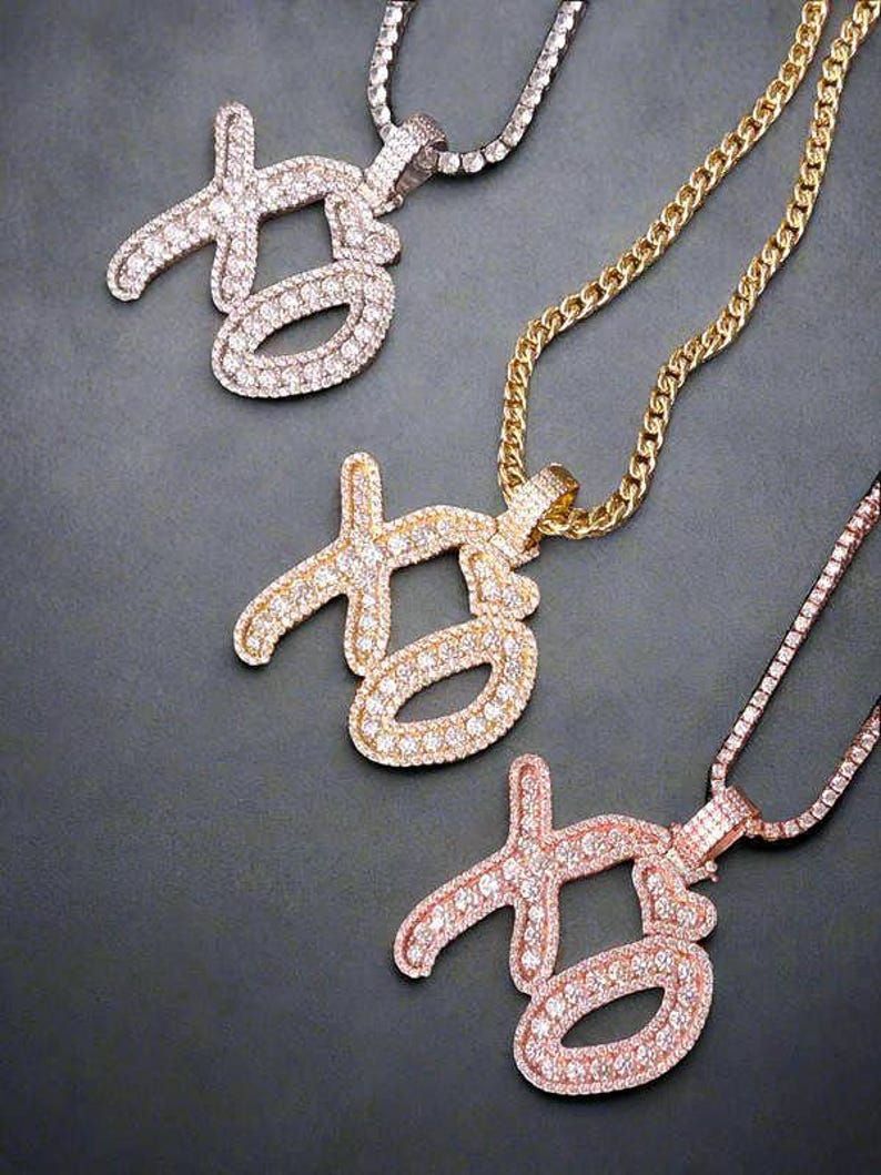 VVS Moissanite 'XO' Pendant Necklace Pure 925 Sterling Silver White Rose Gold Color