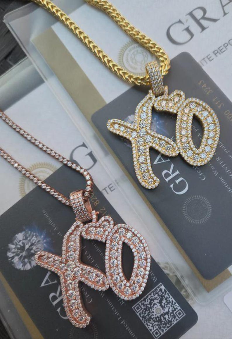 VVS Moissanite 'XO' Pendant Necklace Pure 925 Sterling Silver White Rose Gold Color