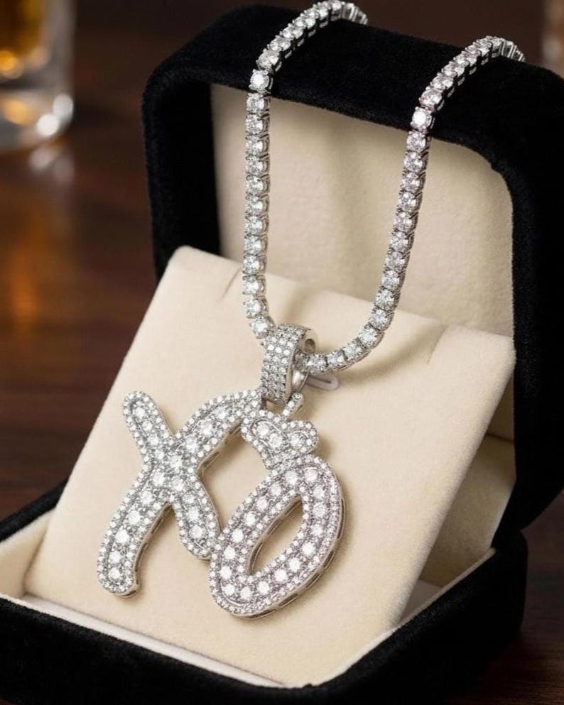 VVS Moissanite 'XO' Pendant Necklace Pure 925 Sterling Silver White Rose Gold Color