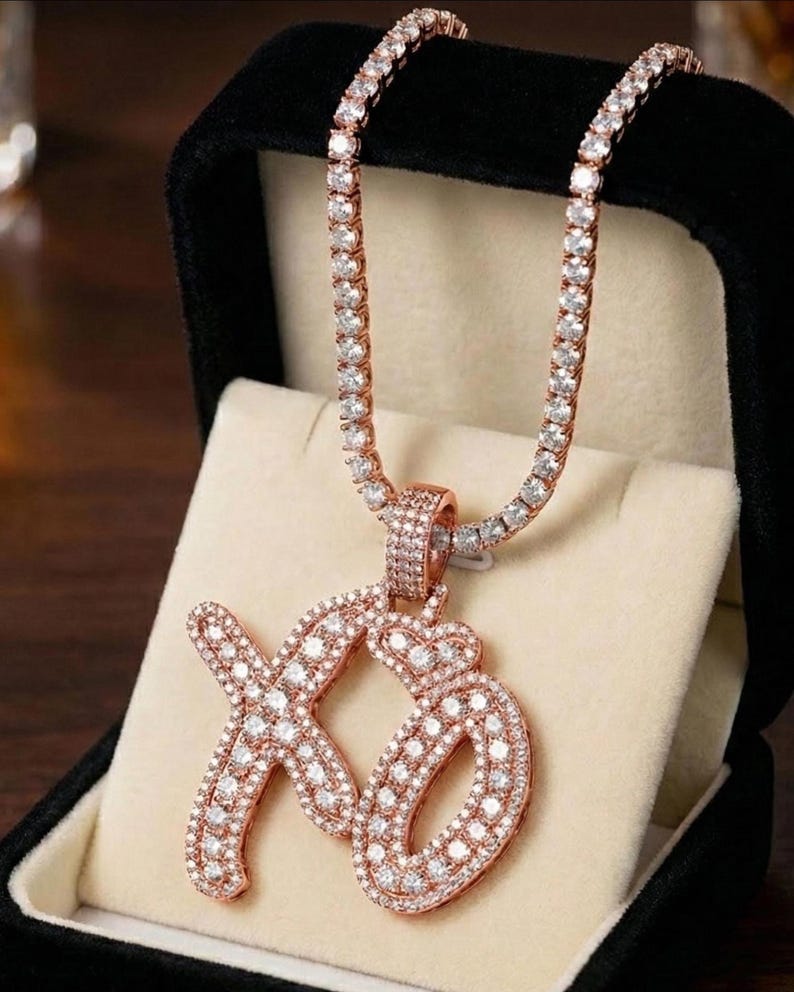 VVS Moissanite 'XO' Pendant Necklace Pure 925 Sterling Silver White Rose Gold Color