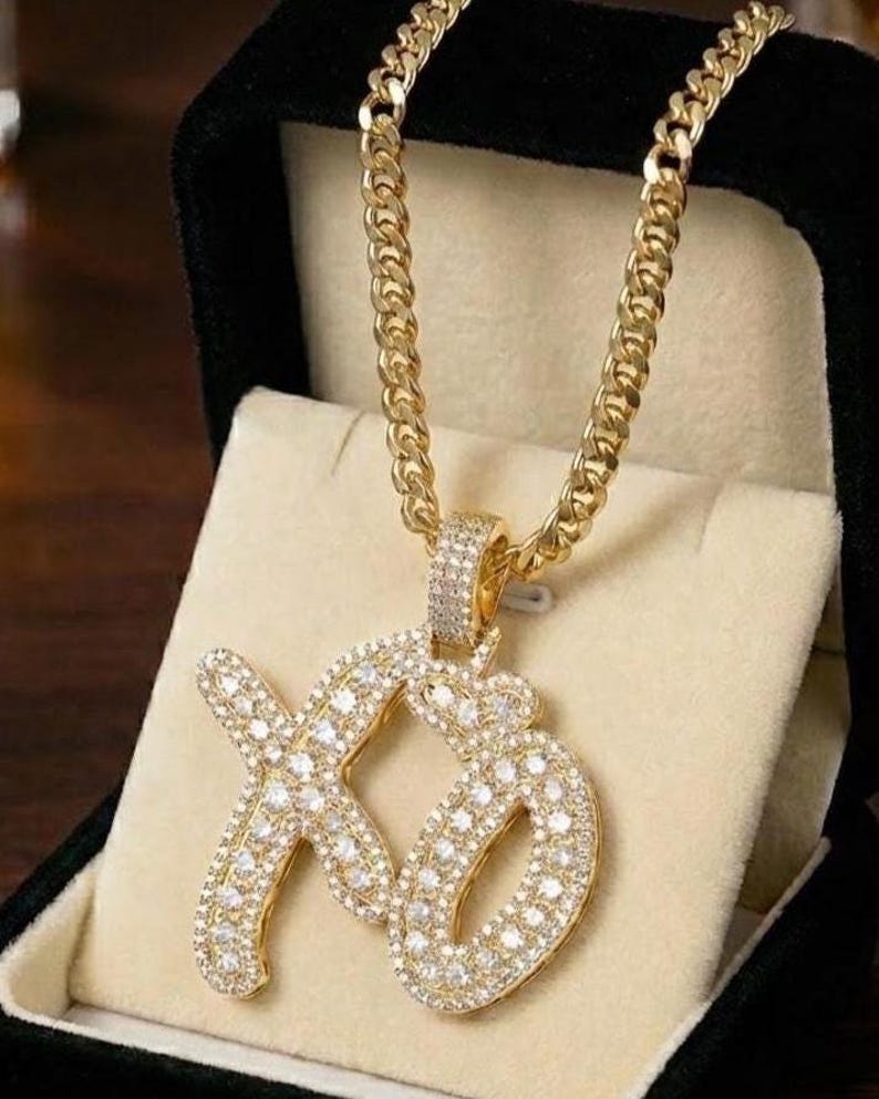 VVS Moissanite 'XO' Pendant Necklace Pure 925 Sterling Silver White Rose Gold Color