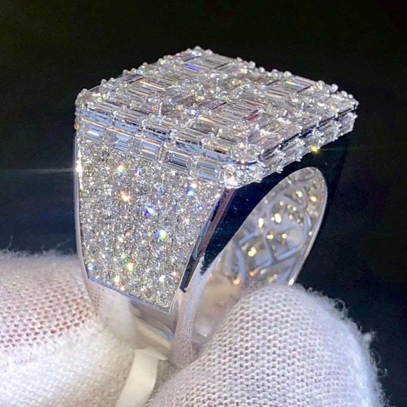 VVS Moissanite Baguette Diamond Ring Iced Out 925 Silver Engagement Ring 14k White Gold Ring