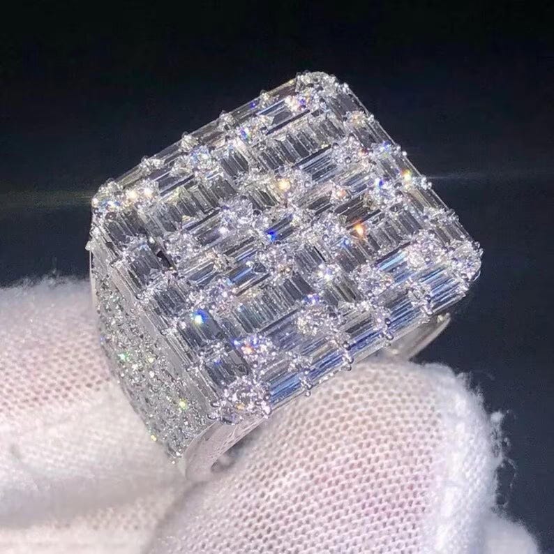 VVS Moissanite Baguette Diamond Ring Iced Out 925 Silver Engagement Ring 14k White Gold Ring