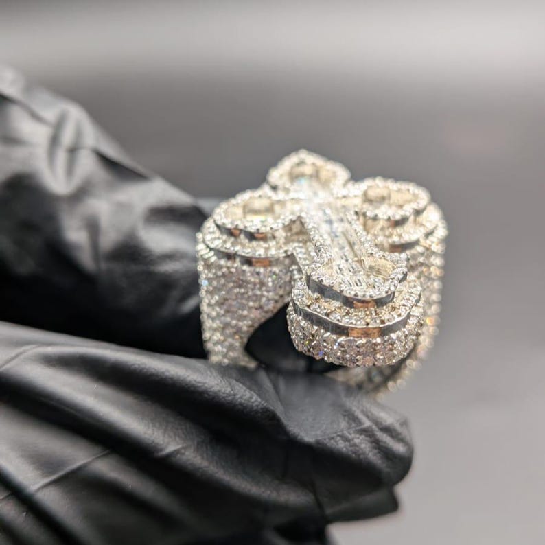 Moissanite VVS1 Cross ICED OUT Statement Ring 925 Silver Base 14k Gold, White Gold, Rose Plating