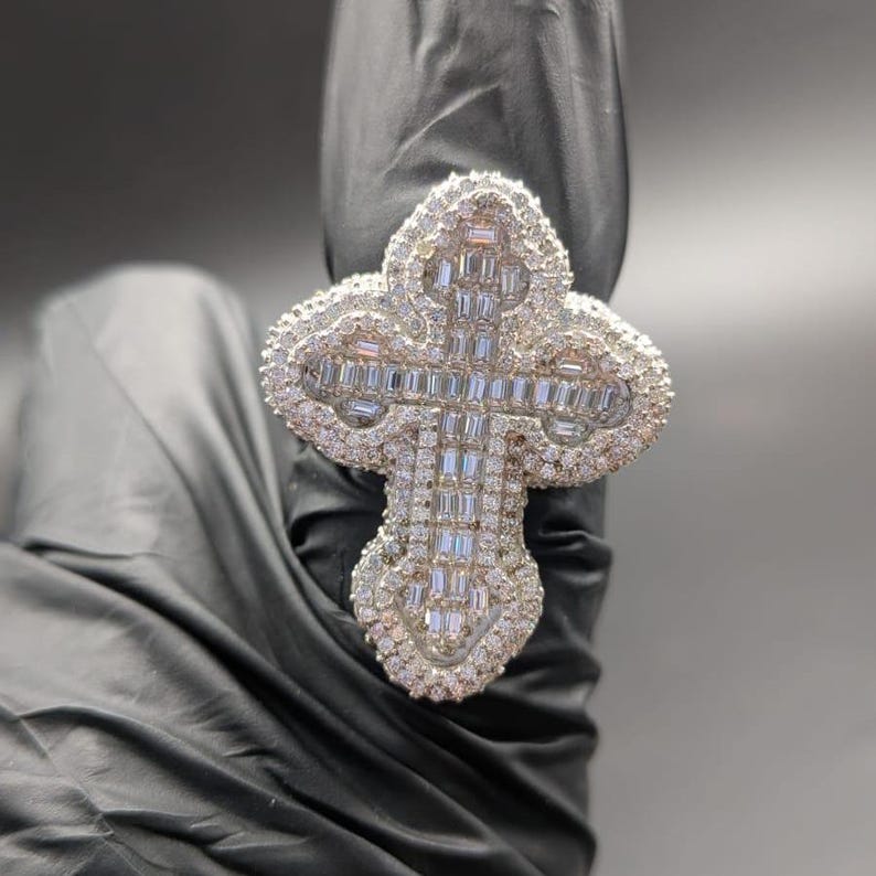 Moissanite VVS1 Cross ICED OUT Statement Ring 925 Silver Base 14k Gold, White Gold, Rose Plating