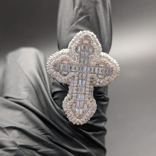 Moissanite VVS1 Cross ICED OUT Statement Ring 925 Silver Base 14k Gold, White Gold, Rose Plating