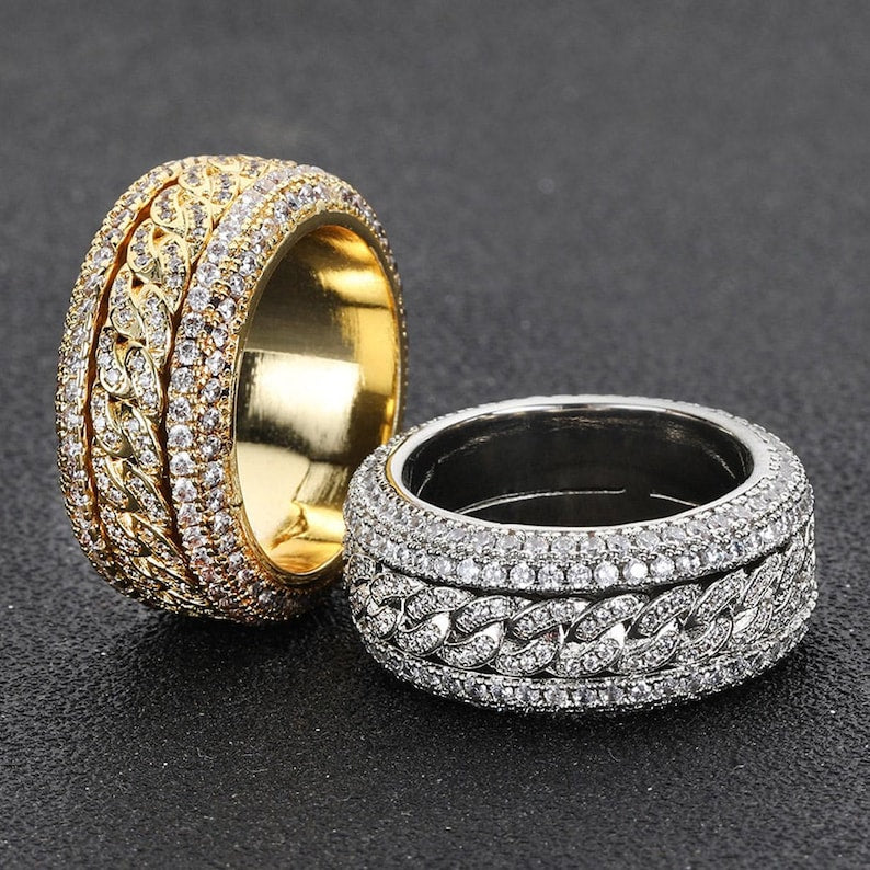 VVS1 Moissanite Stress Relief Rotatable Fidget Ring Pure Silver 14k Yellow Gold White Gold Plating