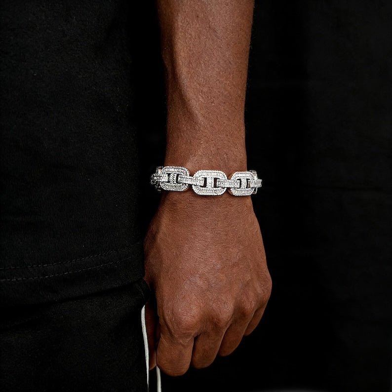 VVS1 Moissanite Bustdown Chain Bracelet Iced Out 100% Pure 925 Silver 14k Gold or White Gold Plating