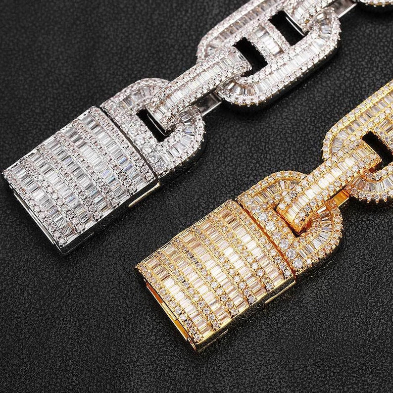 VVS1 Moissanite Bustdown Chain Bracelet Iced Out 100% Pure 925 Silver 14k Gold or White Gold Plating