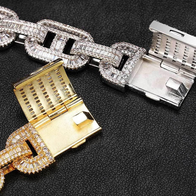 VVS1 Moissanite Bustdown Chain Bracelet Iced Out 100% Pure 925 Silver 14k Gold or White Gold Plating