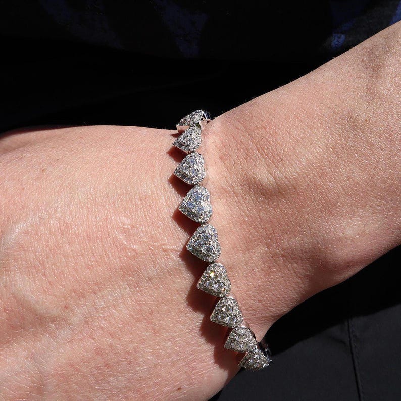 VVS1 Moissanite 8mm Heart Bracelet Pure 925 Sterling Silver 6.5in-8.5in