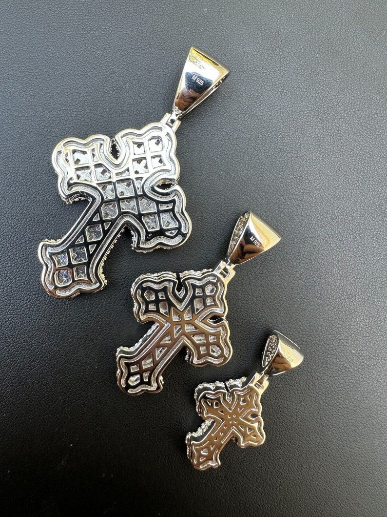 Iced Out VVS1 Moissanite Cross Baguette Pendant 925 Sterling Silver