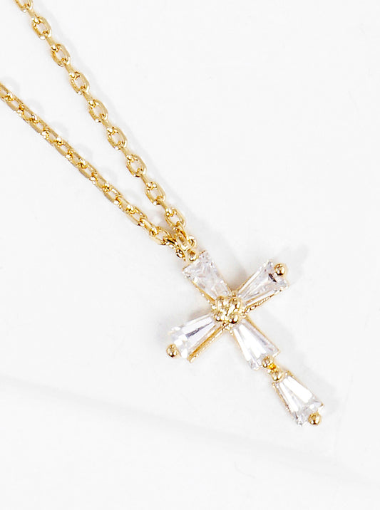 18k Gold Dipped Crystal Cross Pendant & Chain Necklace