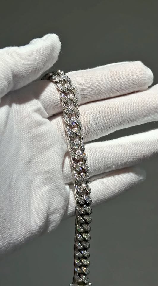 10mm VVS Moissanite Cuban Link Bracelet Pure 925 Silver