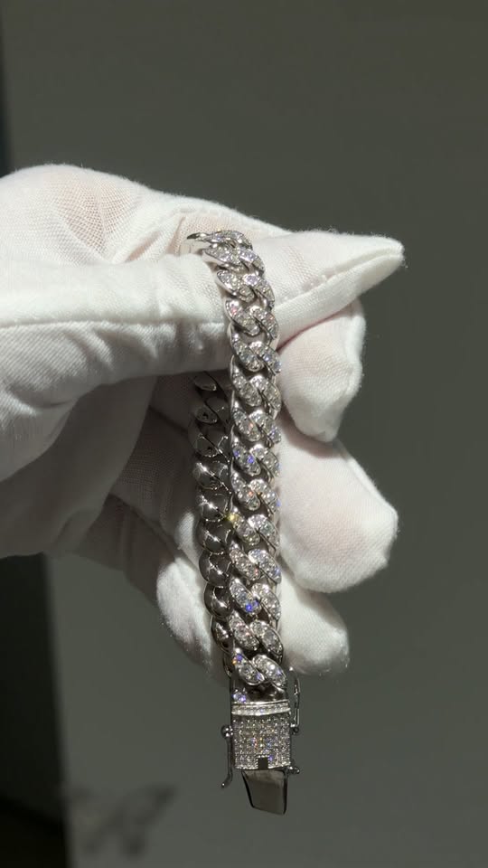 10mm VVS Moissanite Cuban Link Bracelet Pure 925 Silver