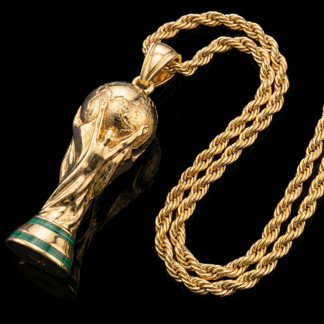 18k Gold Base 2026 World Cup Trophy Replica Rope Necklace 18 - 24in