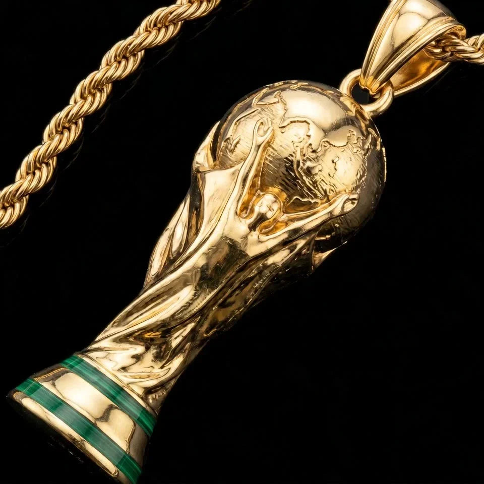 18k Gold Base 2026 World Cup Trophy Replica Rope Necklace 18 - 24in