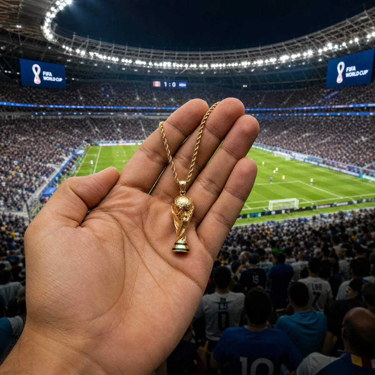 18k Gold Base 2026 World Cup Trophy Replica Rope Necklace 18 - 24in