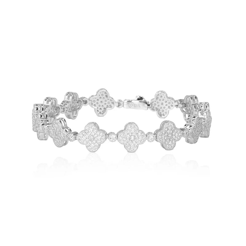 ARVANI 305 Clover Leaf Bracelet - solid .925 sterling silver 15mm moissanite clover-link bracelet on white background