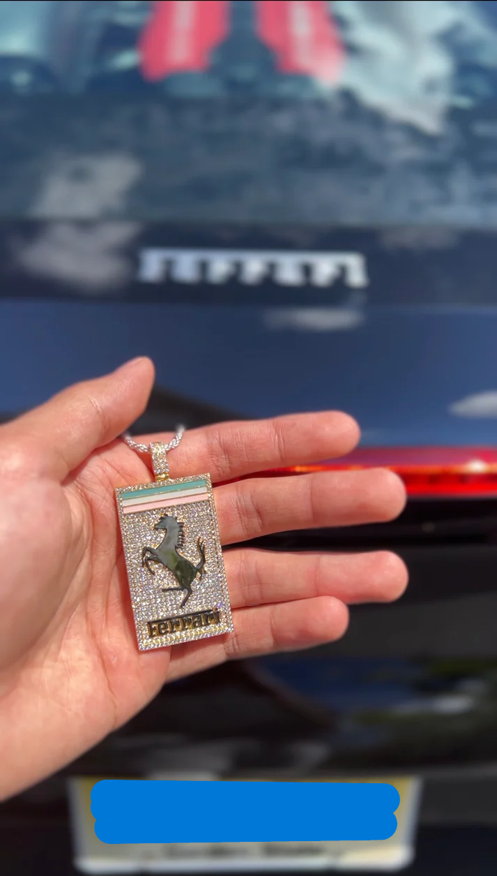 Ferrari Custom VVS Moissanite and 925 Silver Pendant