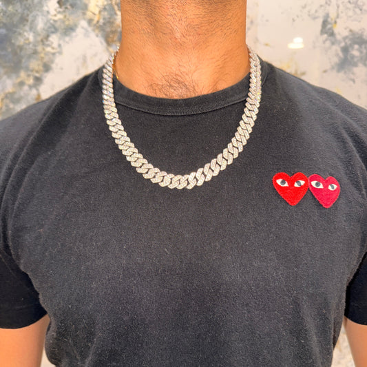 Arvani Monaco 12mm prong-set moissanite Cuban link chain, 22 inch iced-out hip-hop chain