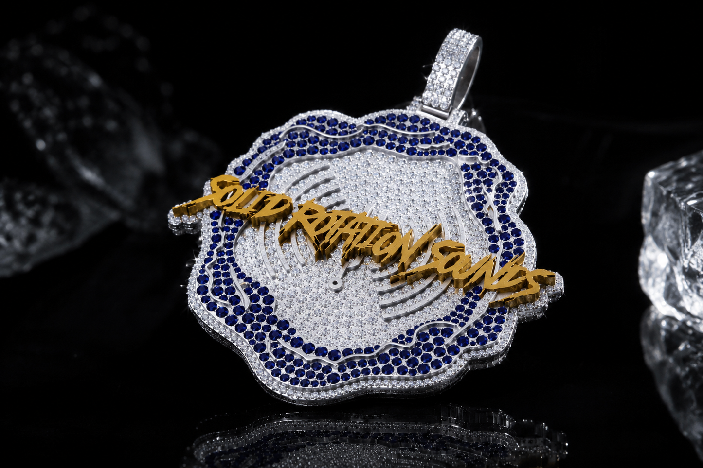 [Custom] @whoisfeenix 'Solid Rotations Sounds' VVS1 Moissanite Pendant 2.5" x 2" | Silver, Amethyst, Citrine