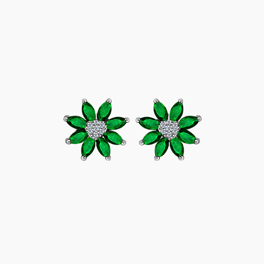 Emerald Flower Stud Earrings