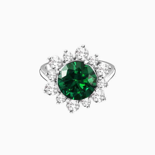 Diamond Kissed Emerald Flower Ring