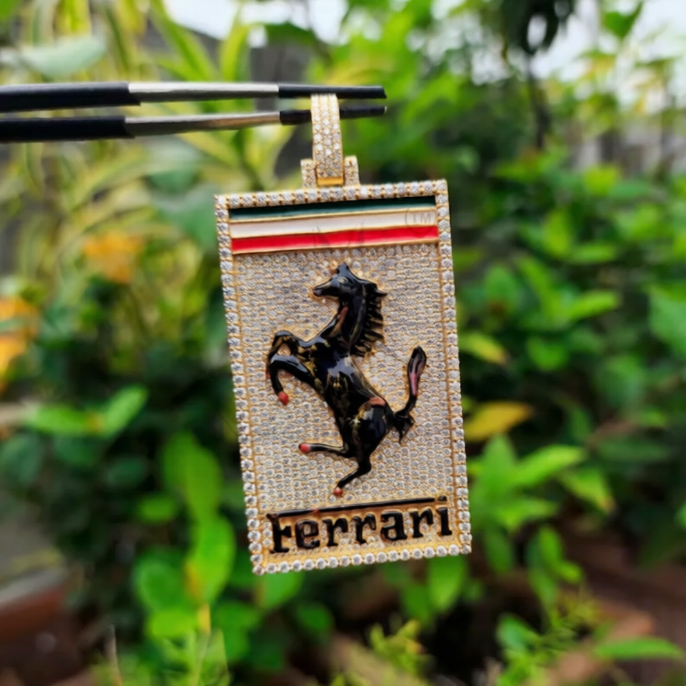 Ferrari Custom VVS Moissanite and 925 Silver Pendant
