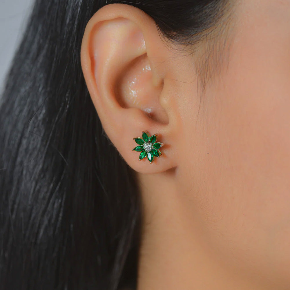 Emerald Flower Stud Earrings