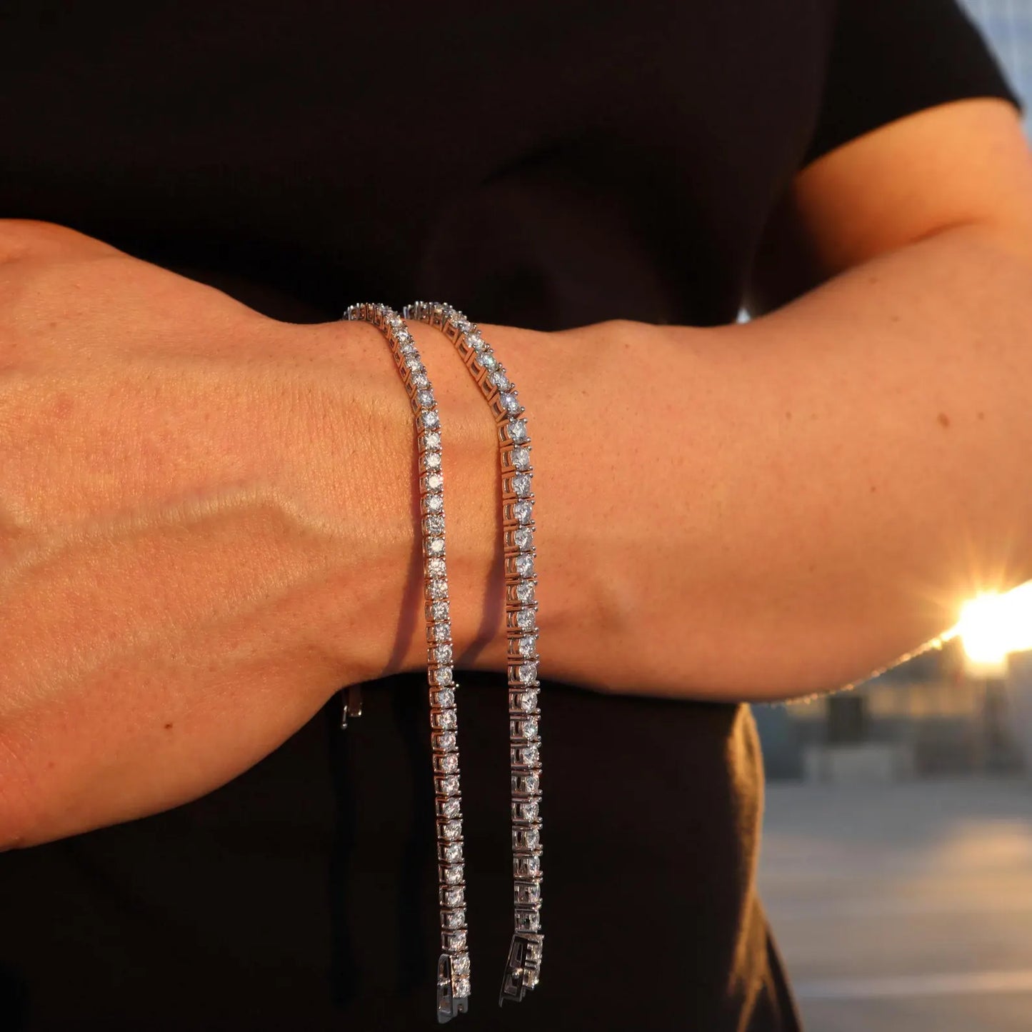 2mm-6mm 6in-9in VVS1 Moissanite Tennis Bracelet Pure 925 Silver Plating 14K White Gold Gold Rose Gold