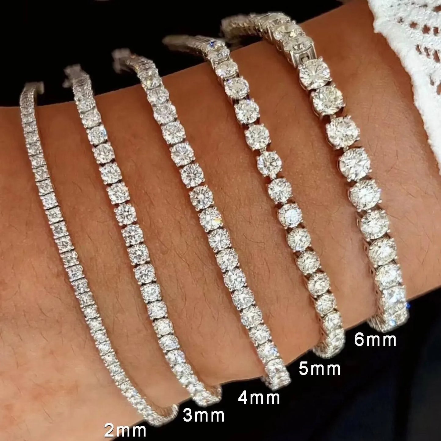 2mm-6mm 6in-9in VVS1 Moissanite Tennis Bracelet Pure 925 Silver Plating 14K White Gold Gold Rose Gold