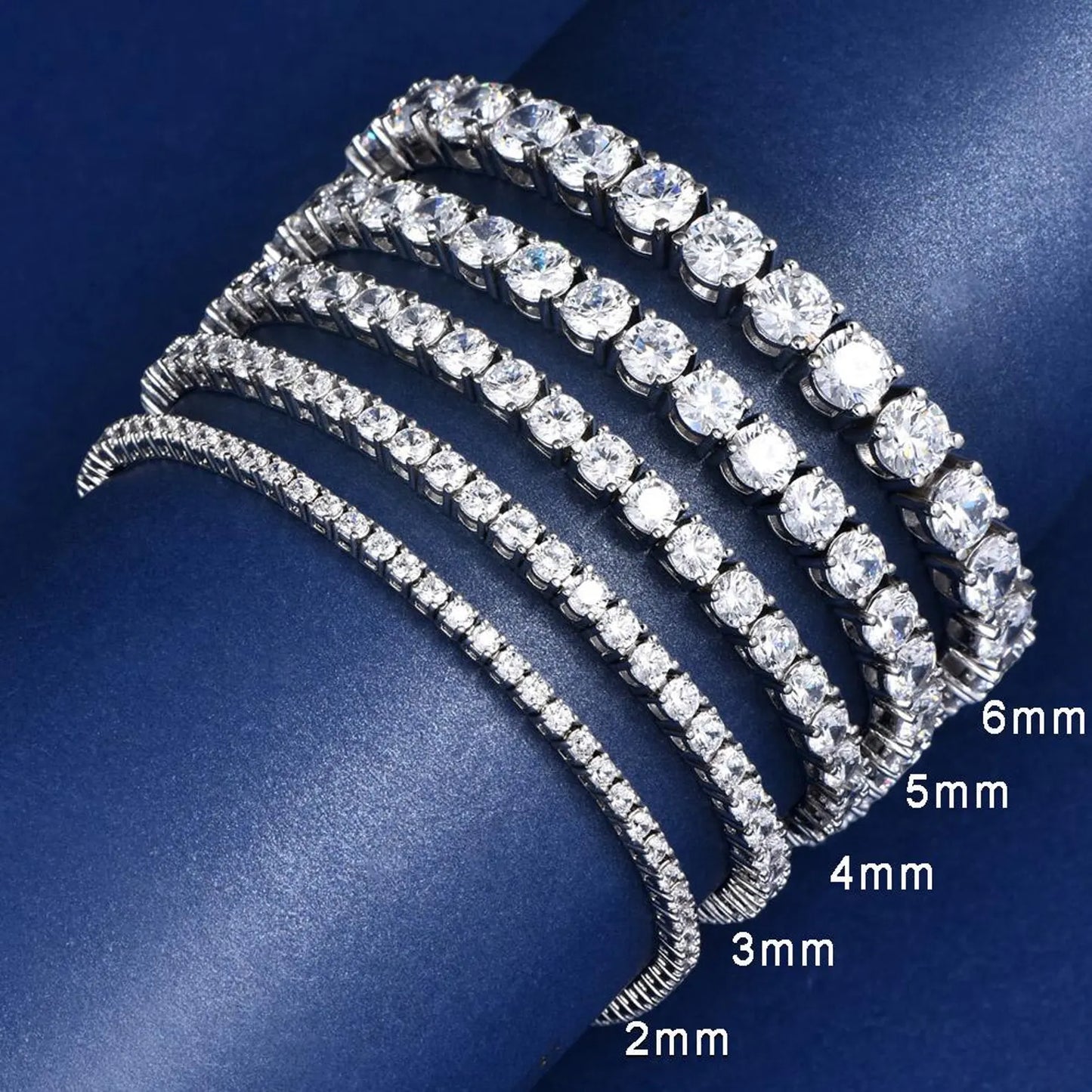 2mm-6mm 6in-9in VVS1 Moissanite Tennis Bracelet Pure 925 Silver Plating 14K White Gold Gold Rose Gold