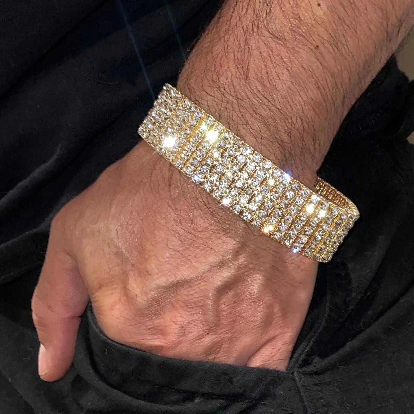 Arvani 6-row moissanite Cuban link bracelet, close-up of iced-out multi-row links