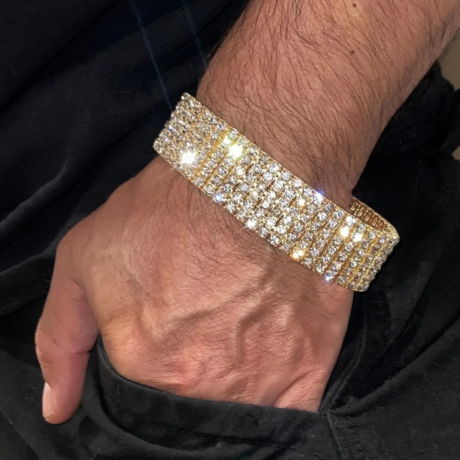 Arvani 6-row moissanite Cuban link bracelet, close-up of iced-out multi-row links