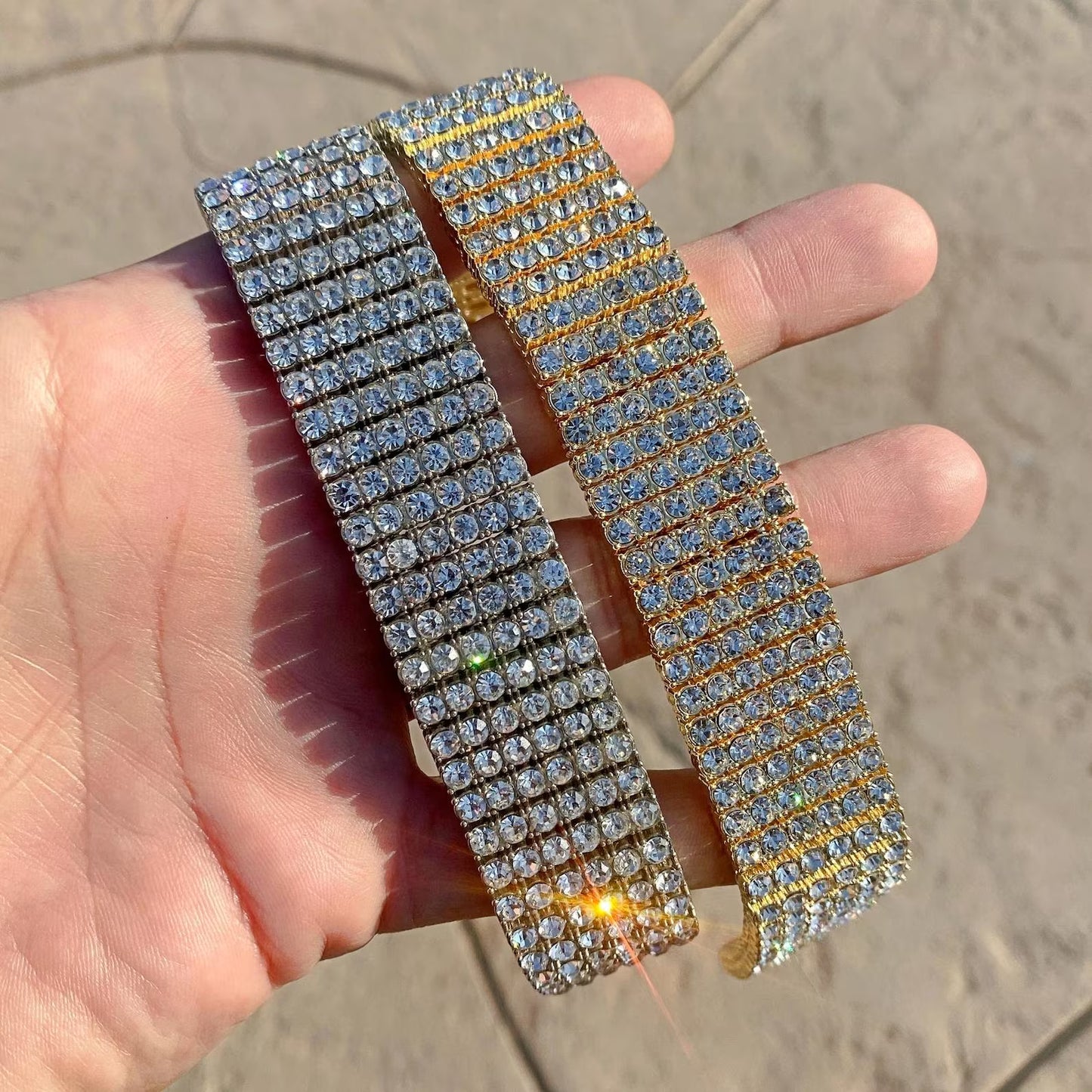 Arvani moissanite 6-row Cuban link bracelet in 14K white gold, iced-out bling detail