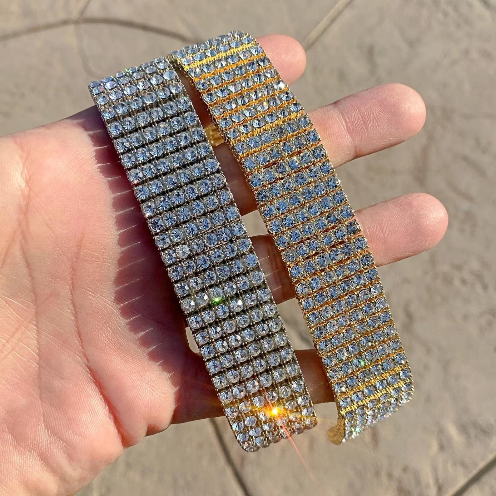 Arvani moissanite 6-row Cuban link bracelet in 14K white gold, iced-out bling detail
