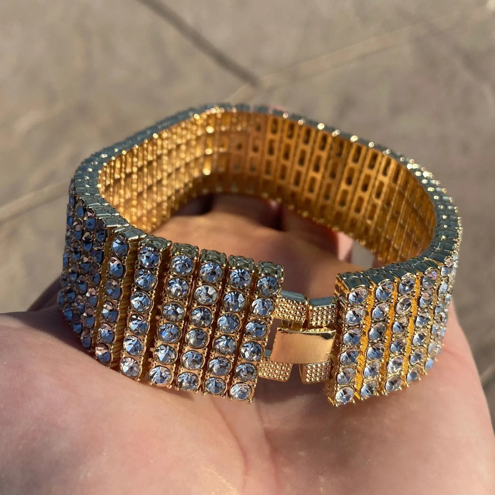 Arvani iced-out 6-row moissanite Cuban bracelet, hip-hop bling bracelet on wrist
