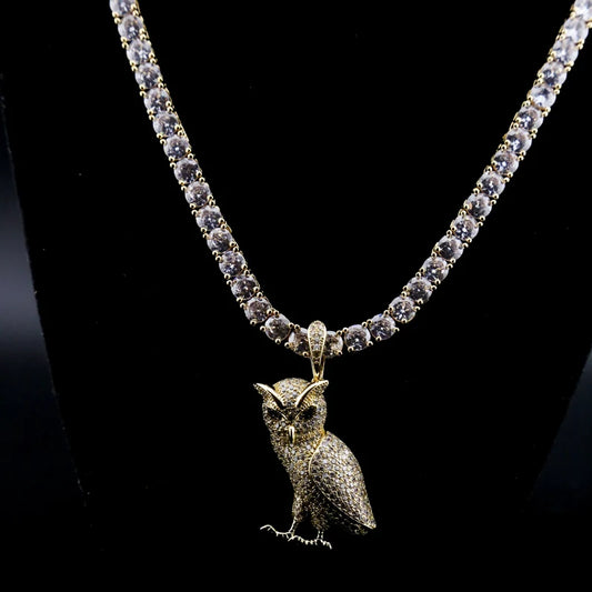 Oliver's Iced Out Owl Pendant - Moissanite 14k Yellow Gold Plated 925 Silver Base