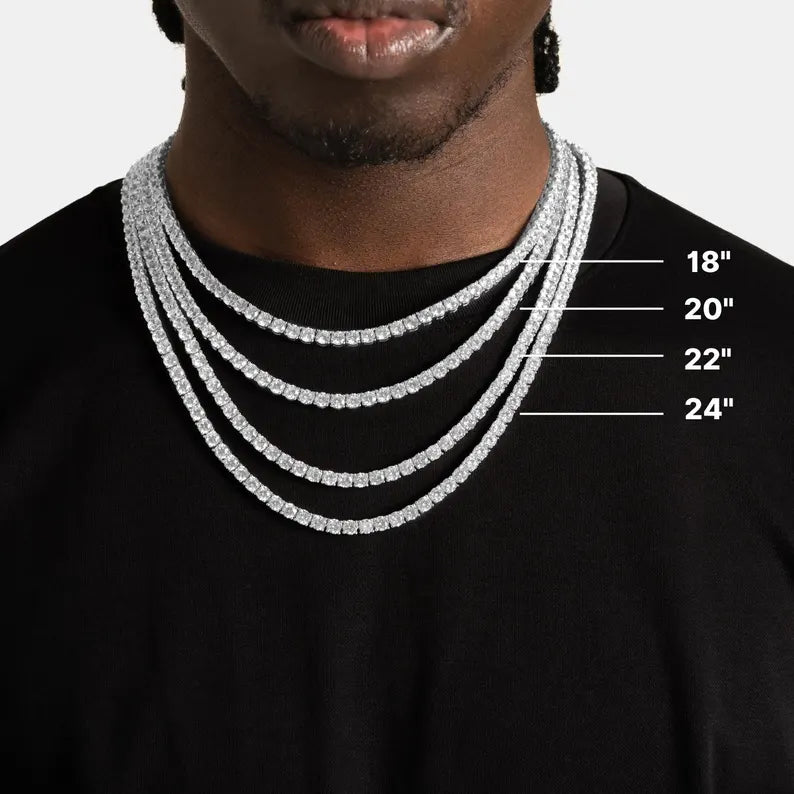 CZ Iced Out 7mm Diamond Cluster Tennis Chain: White Gold Necklace