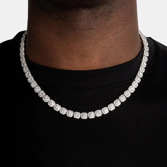 CZ Iced Out 7mm Diamond Cluster Tennis Chain: White Gold Necklace