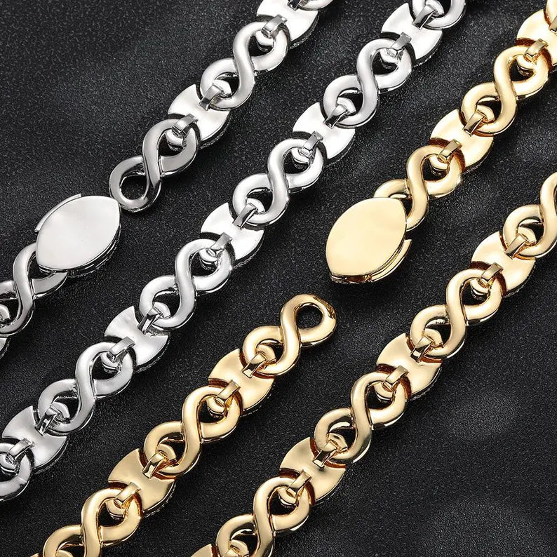 Iced Out Moissanite Evil Eye Infinity Link Necklace 14k Gold or Silver Plating